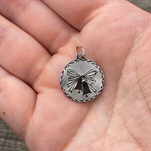 Vintage Crea 925 Sterling Silver Wedding Bells Round Pendant Bracelet Charm